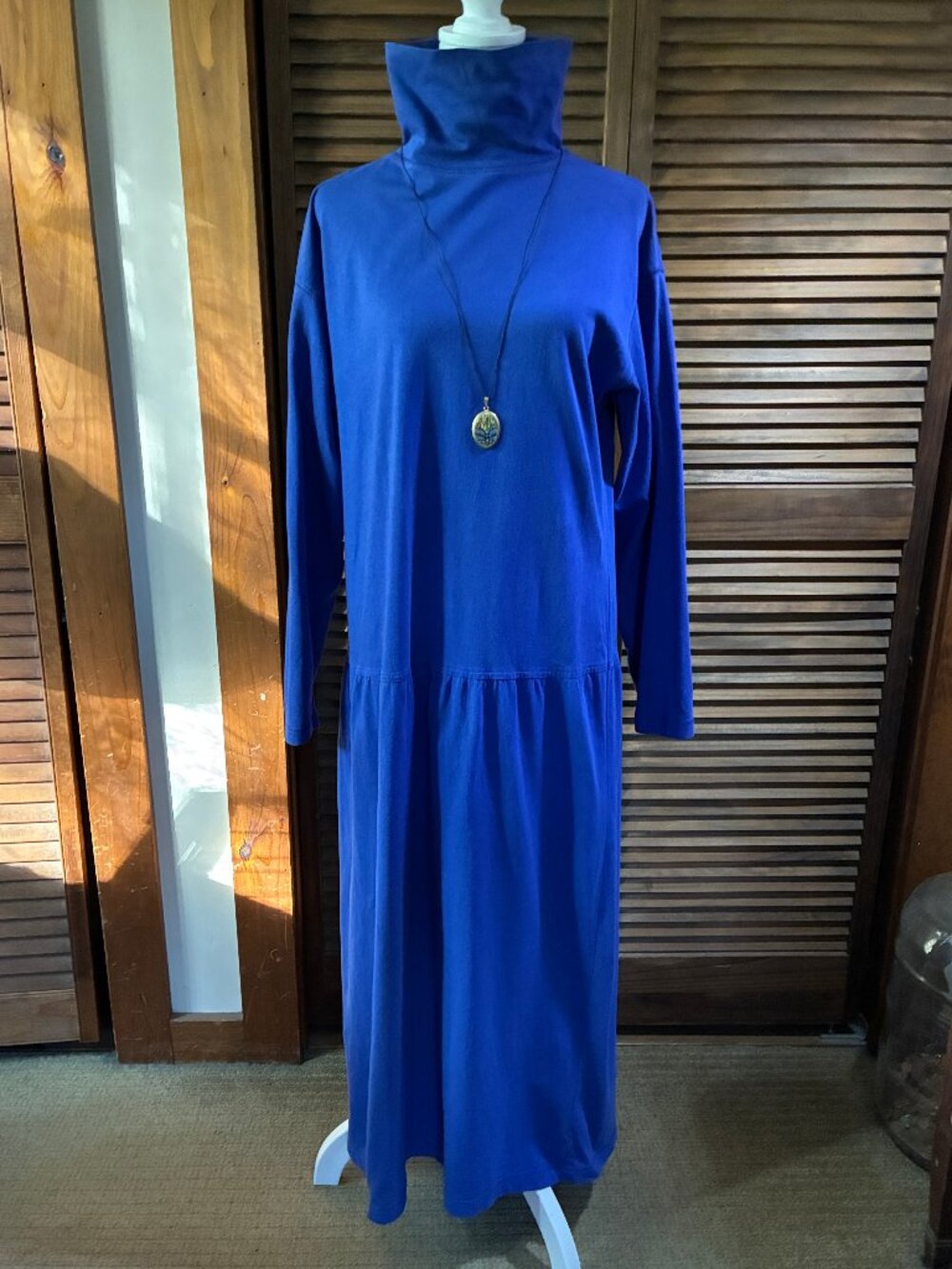 Beautiful, Vintage, Deep Blue/Purple Cotton Turtleneck Maxi Dress (L)